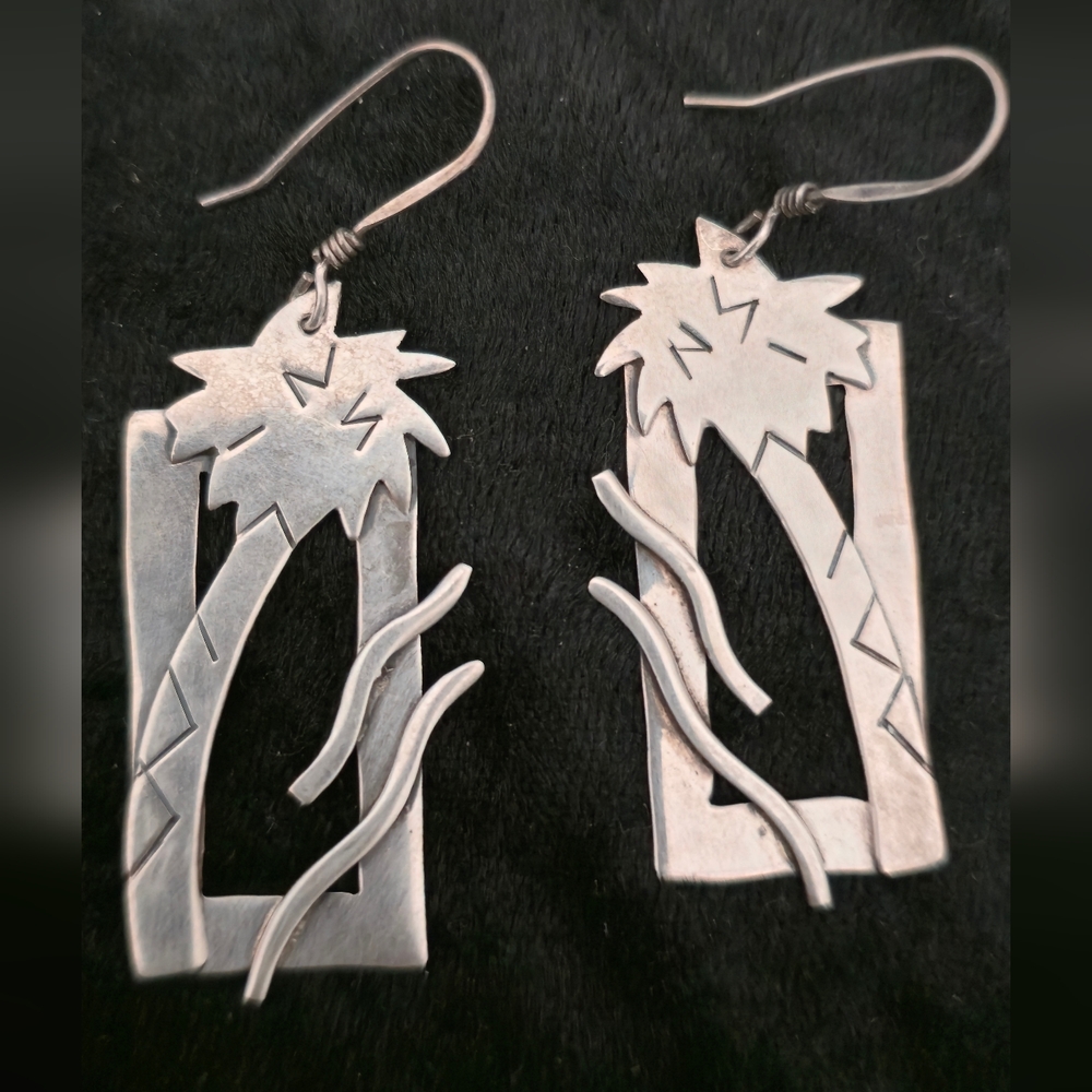 Vintage Sterling Silver Palm Tree Earrings